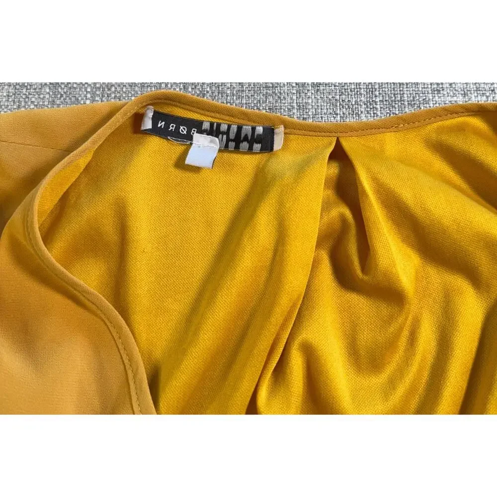 Baltic Born Lydia Maxi Dress XL Mustard Yellow Faux Wrap Long Sleeve Boho Weddin - Picture 4 of 4